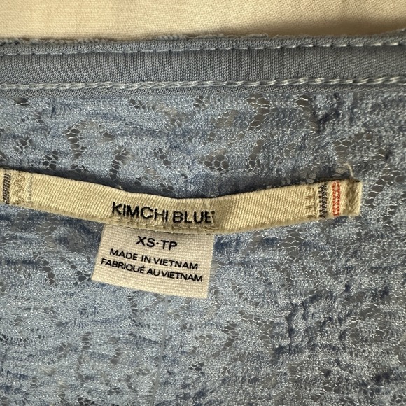 Kimchi Blue Milkmaid Babydoll Top Womens SZ XS Tie Front Blue Boho Feminine Lace - Picture 5 of 13